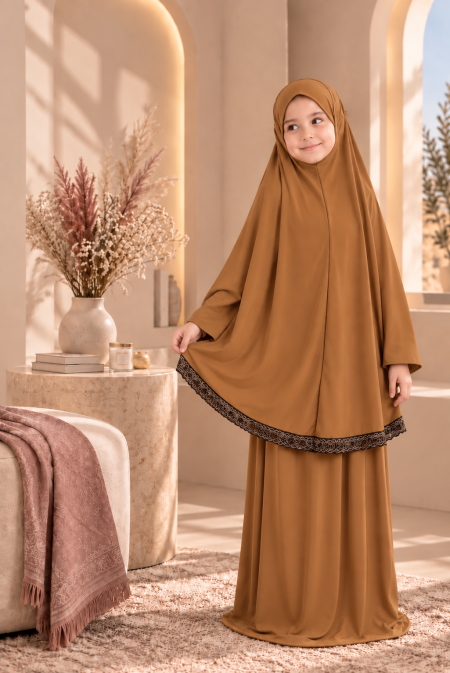 طقم صلاة بناتي ومحير ليكرا مع دنتيل